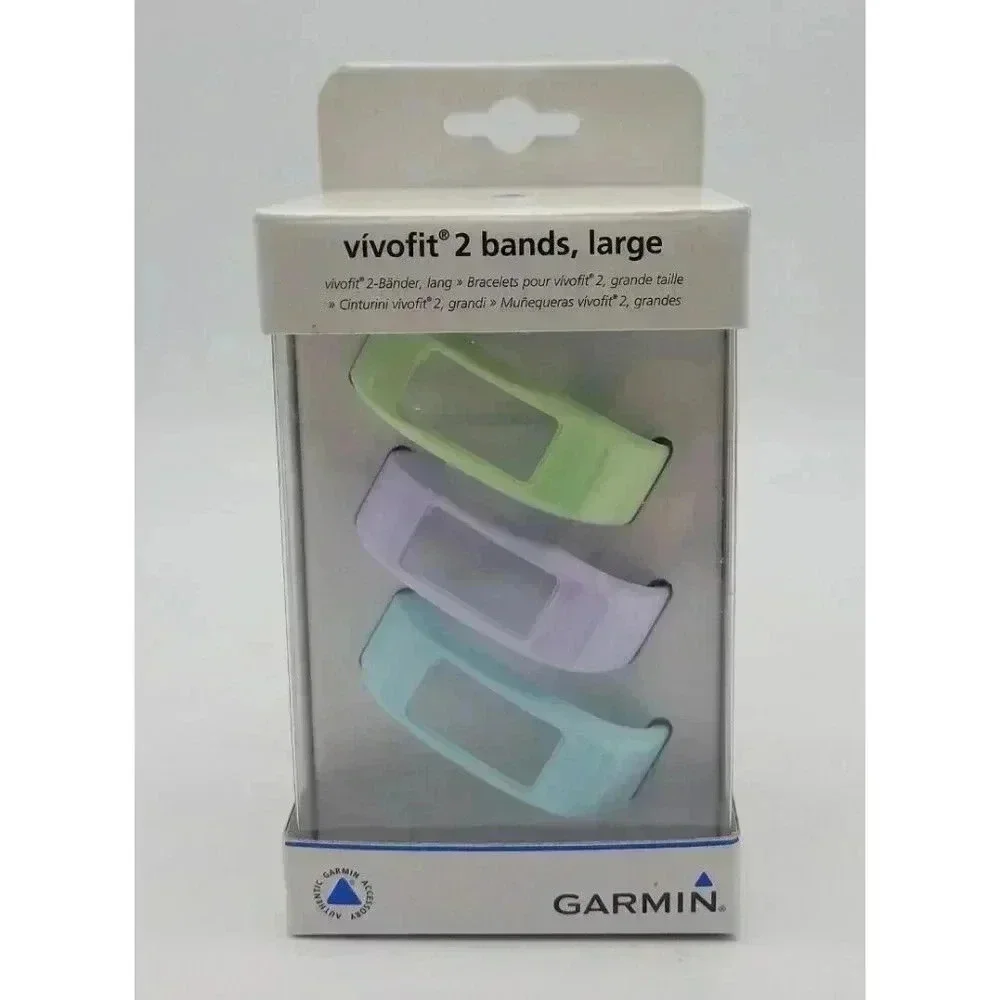 NEW Garmin OEM Vivofit 2 Bands Large 3-Pack Pastel Green Purple Blue Colors NOS